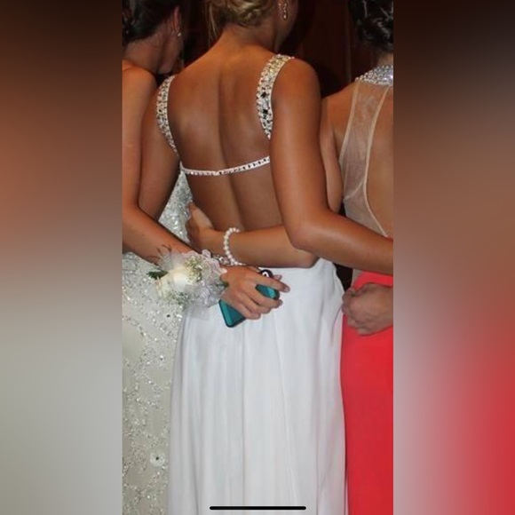 Gorgeous White Jovani Prom Dress w/ Intricate Beading, Sequins, & Rhinestones - Picture 6 of 12
